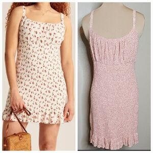 Abercrombie & Fitch Large Smocked Ruffle Floral peach mini Dress